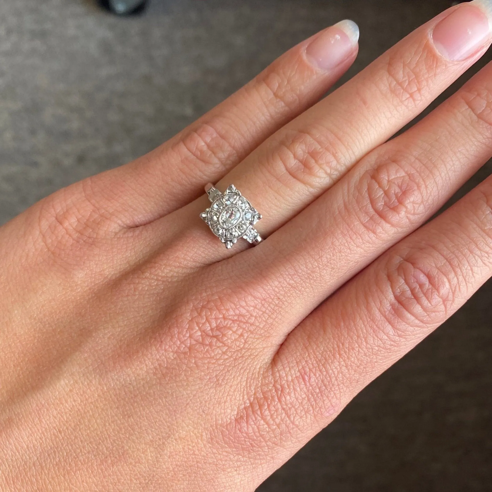 .72ctw Elongated Old Mine Cut Diamond Halo Ring