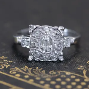 .72ctw Elongated Old Mine Cut Diamond Halo Ring
