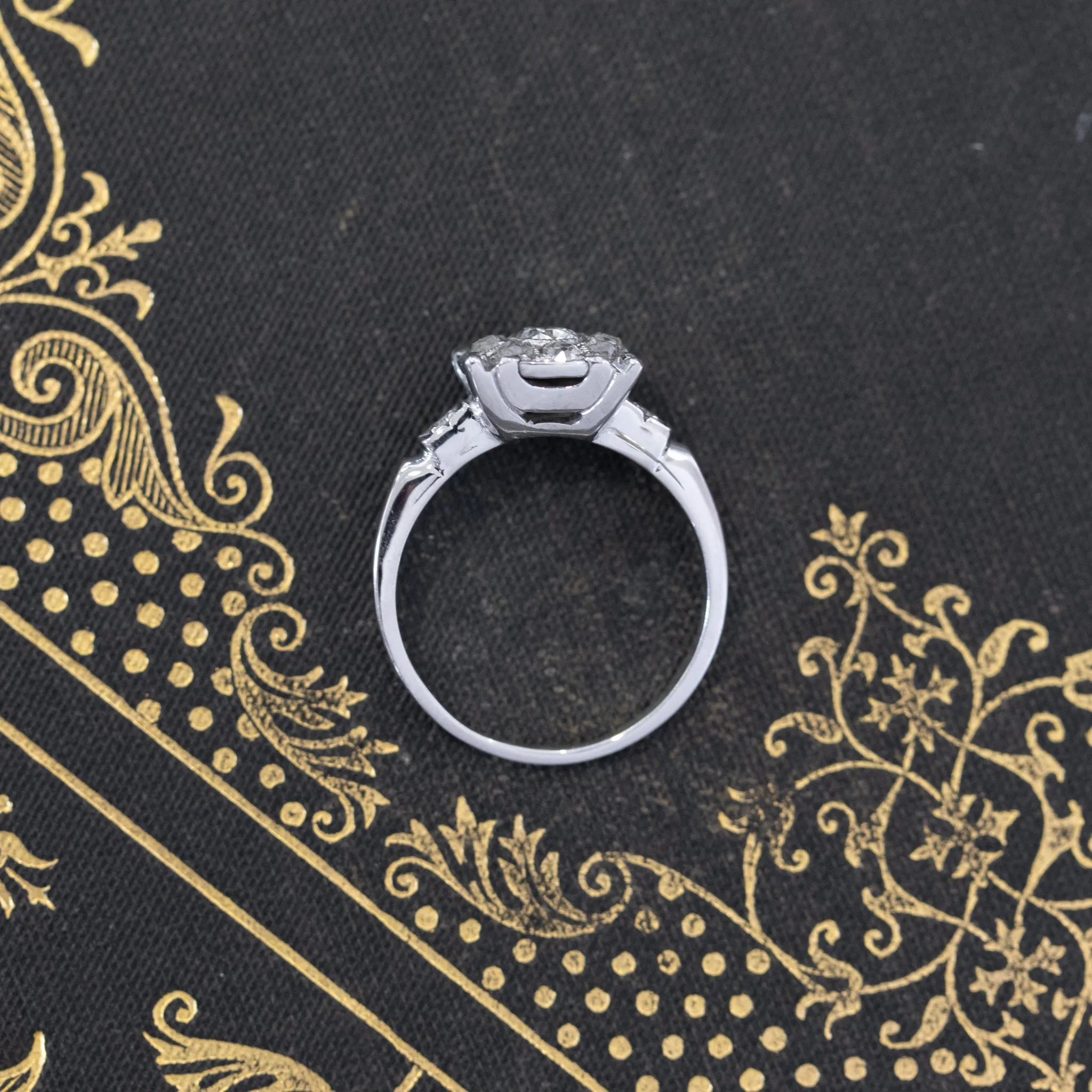 .72ctw Elongated Old Mine Cut Diamond Halo Ring