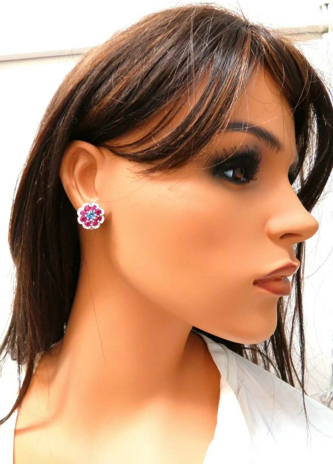 7.30Ct Natural Ruby Sapphire Diamond Cluster Earrings 14 Karat Clip Cocktail