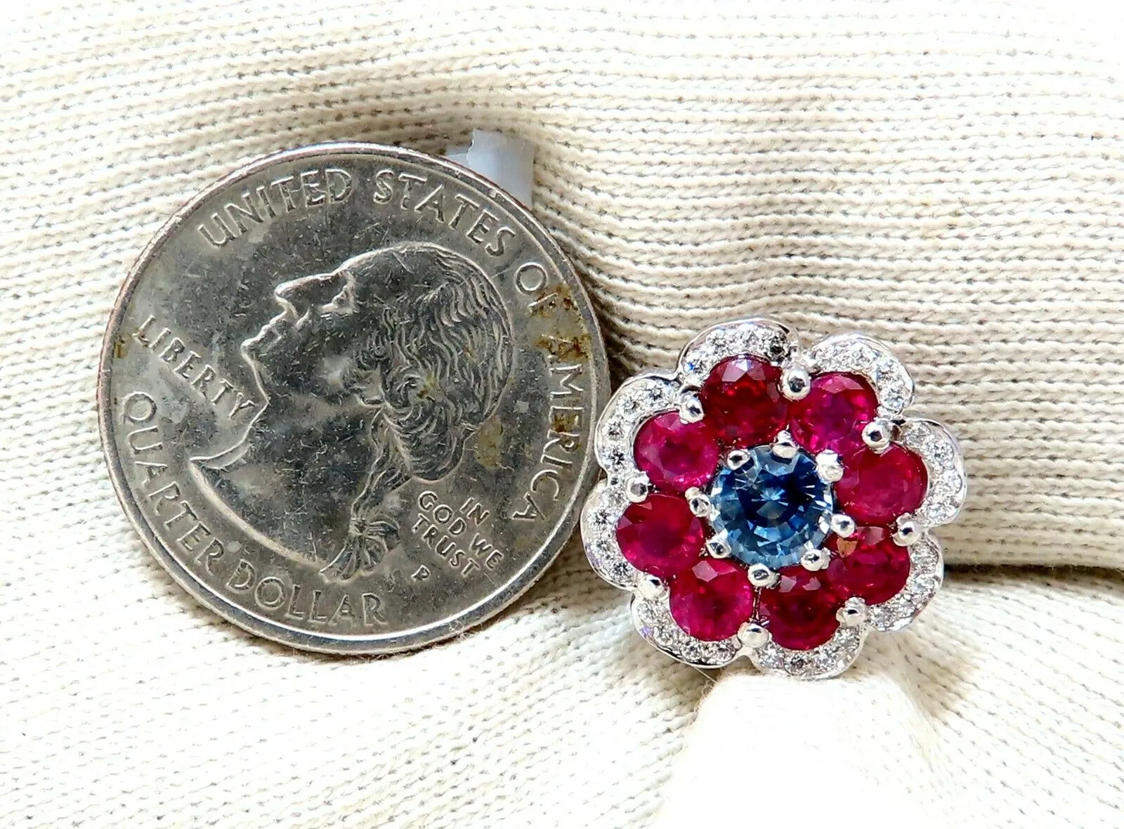 7.30Ct Natural Ruby Sapphire Diamond Cluster Earrings 14 Karat Clip Cocktail