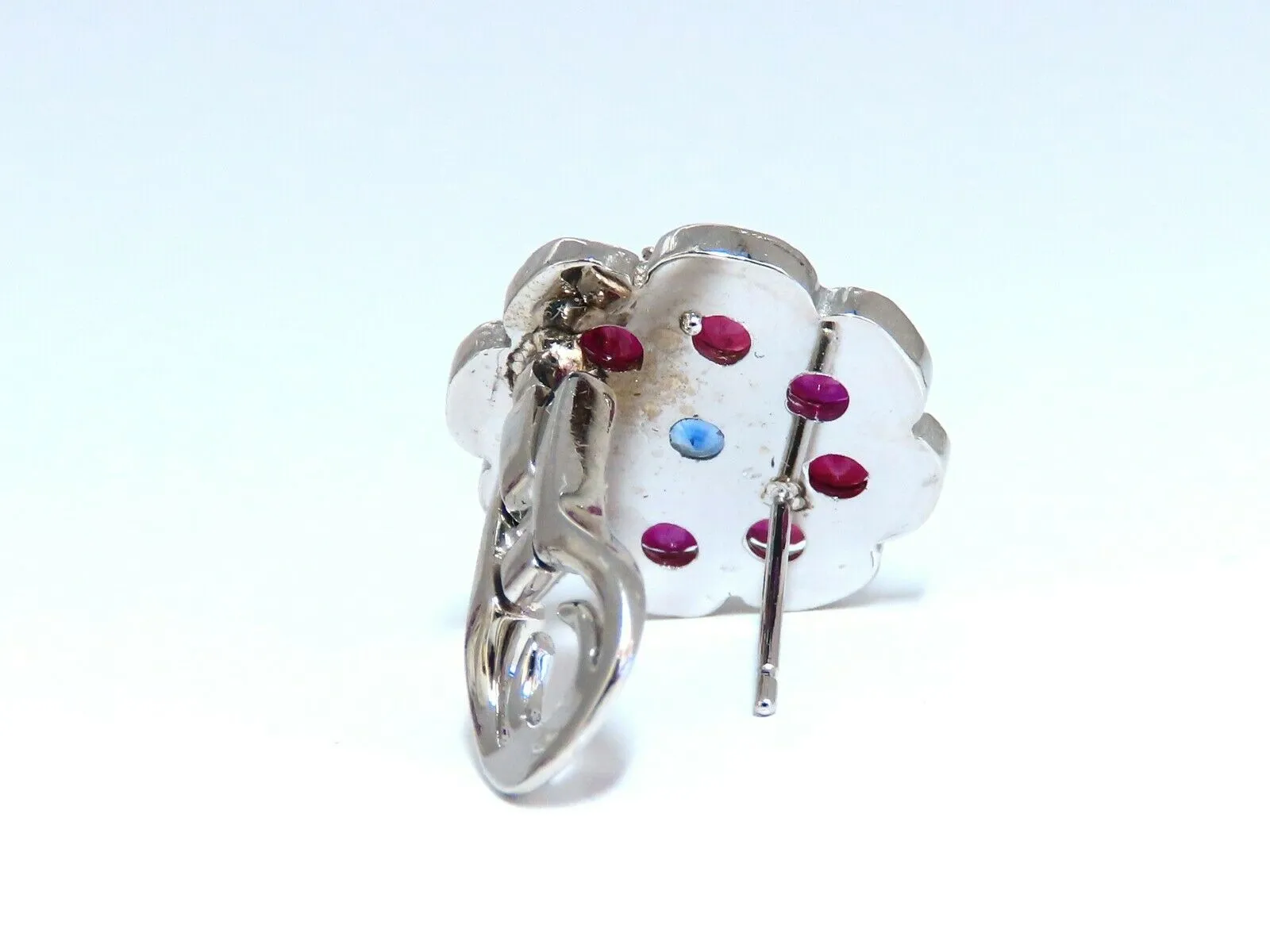 7.30Ct Natural Ruby Sapphire Diamond Cluster Earrings 14 Karat Clip Cocktail