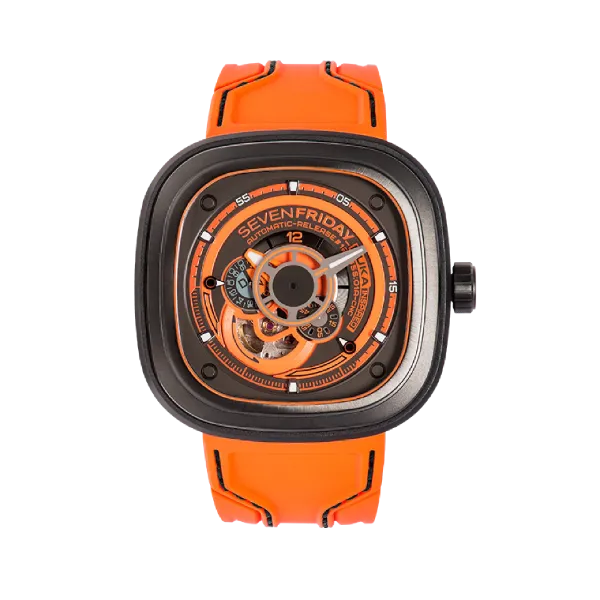 7Friday Orange Silicone Strap Orange Dial Automatic Watch for Gents - P3/07-X182