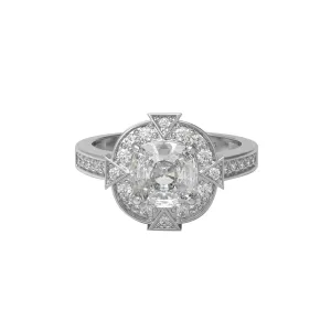 7MM Cushion Moissanite 925 Sterling Silver Solitaire Halo With Side Accents Ring