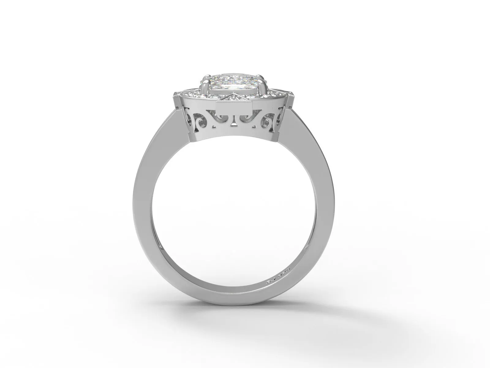 7MM Cushion Moissanite 925 Sterling Silver Solitaire Halo With Side Accents Ring