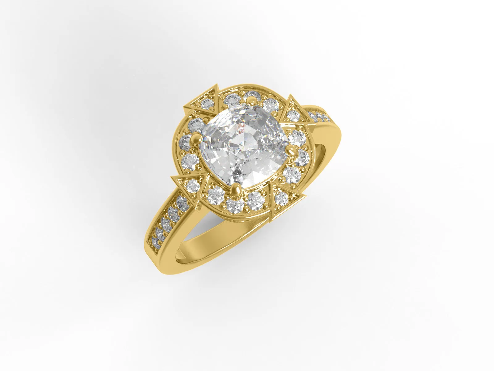 7MM Cushion Moissanite 925 Sterling Silver Solitaire Halo With Side Accents Ring