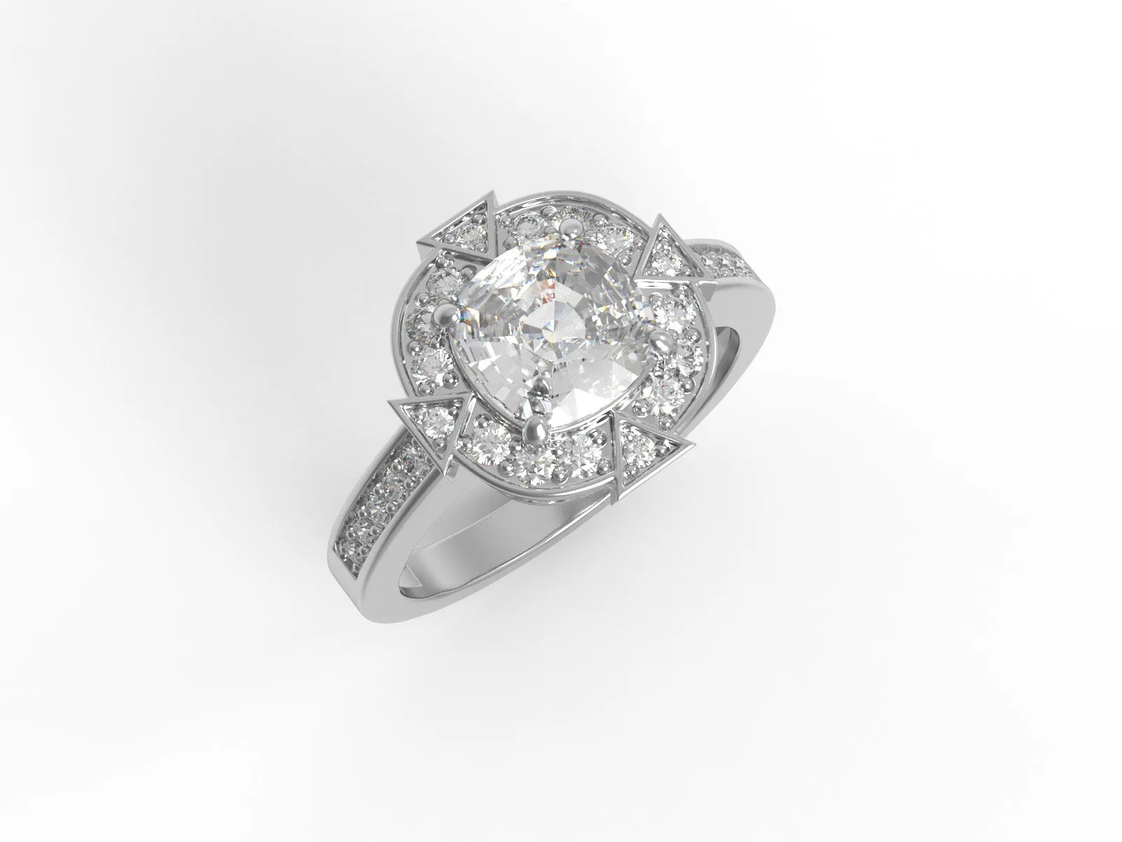7MM Cushion Moissanite 925 Sterling Silver Solitaire Halo With Side Accents Ring