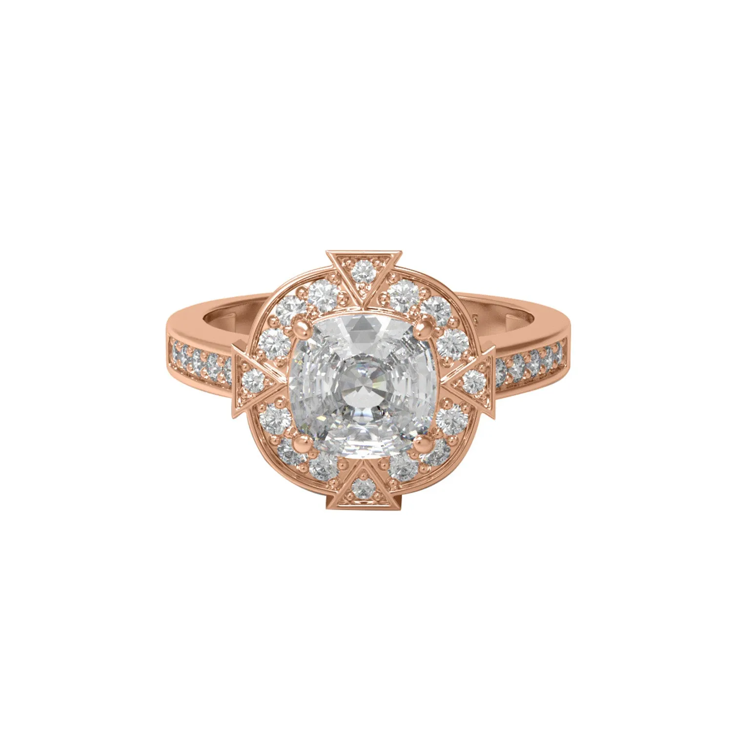 7MM Cushion Moissanite 925 Sterling Silver Solitaire Halo With Side Accents Ring