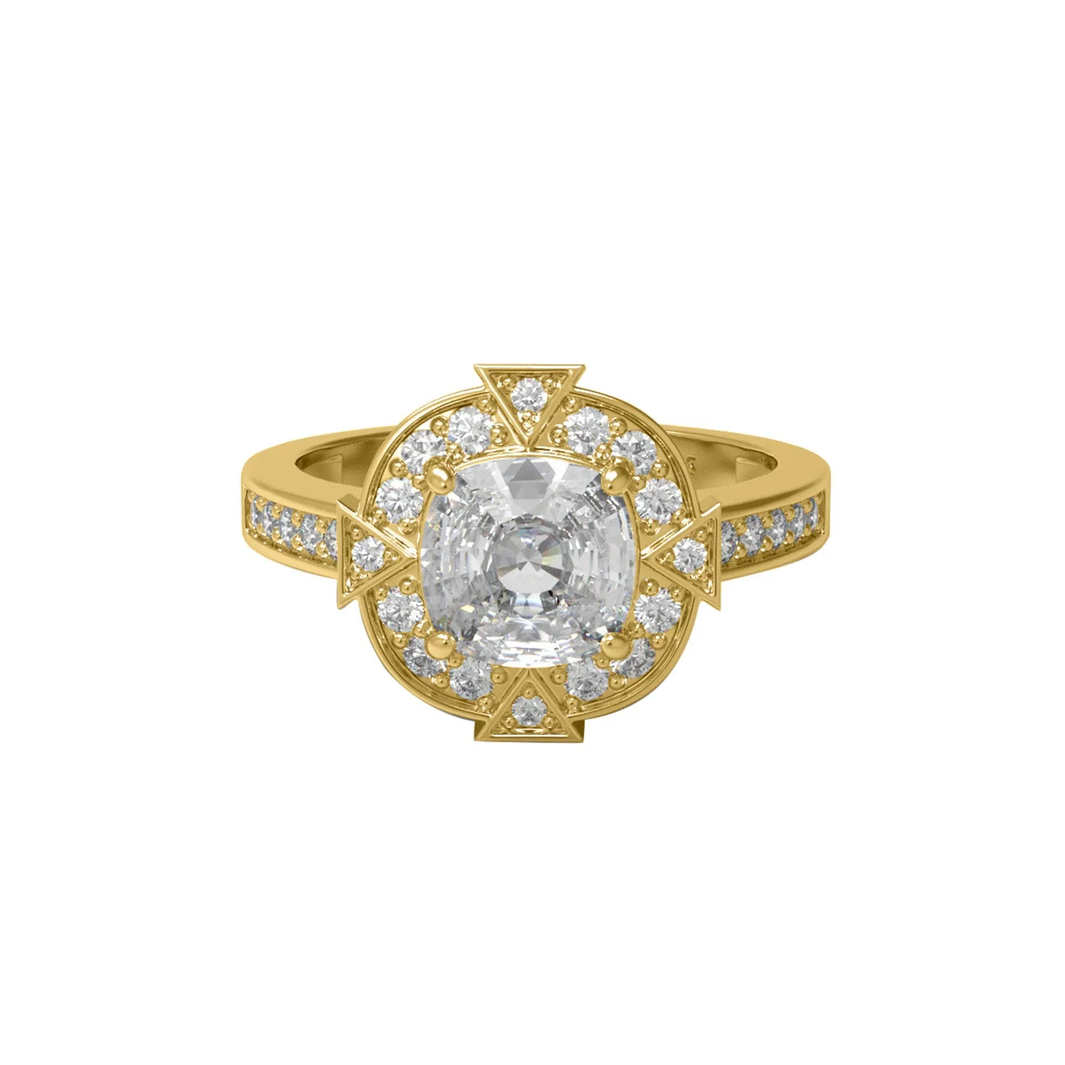 7MM Cushion Moissanite 925 Sterling Silver Solitaire Halo With Side Accents Ring
