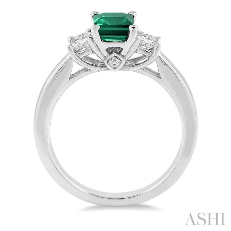 7X5mm Octagon Cut Emerald and 3/8 Ctw Diamond Ring in 14K White Gold