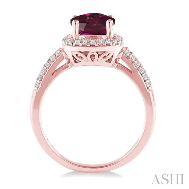 7x7 MM Cushion Shape Rhodolite Garnet and 1/3 ctw Round Cut Diamond Ring in 14K Rose Gold