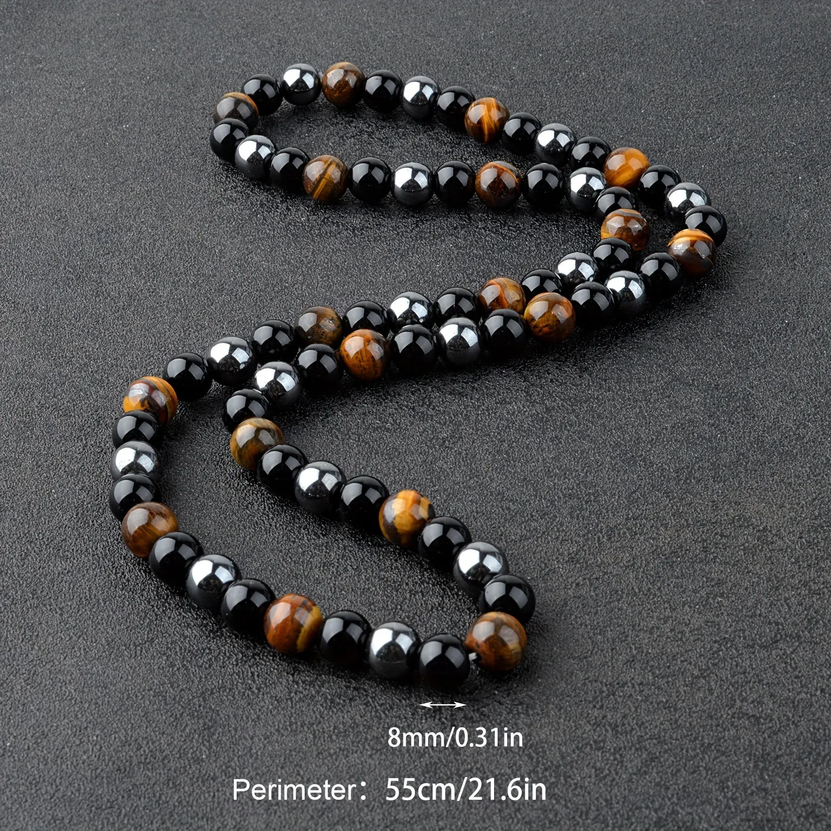 8MM Natural Stone Beaded Stretch Choker Necklace For Men