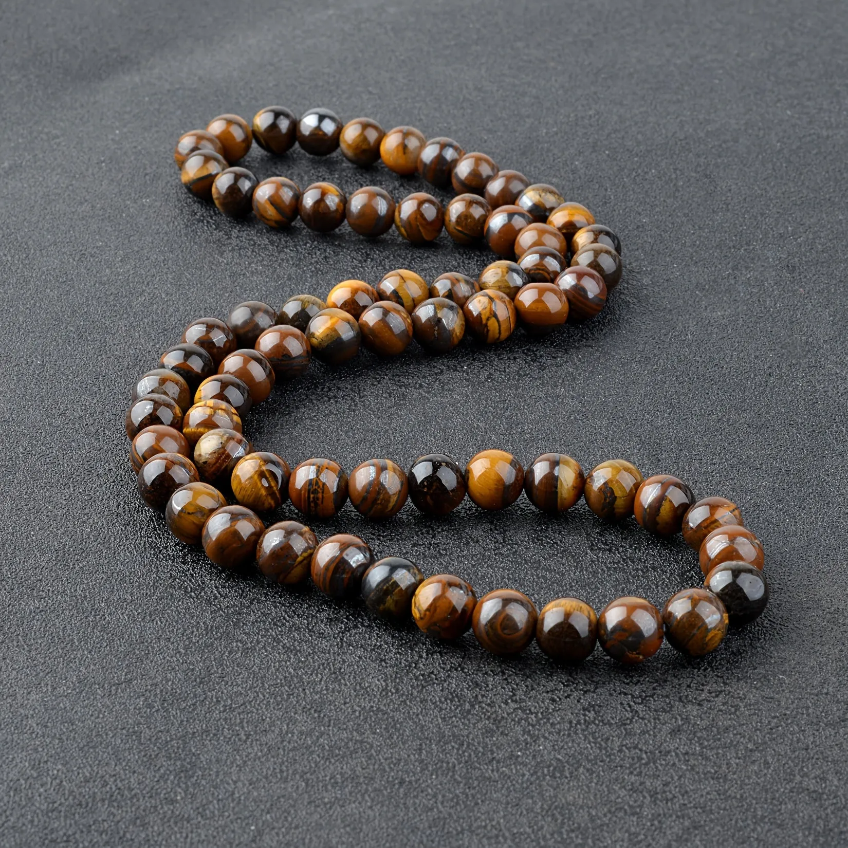 8MM Natural Stone Beaded Stretch Choker Necklace For Men