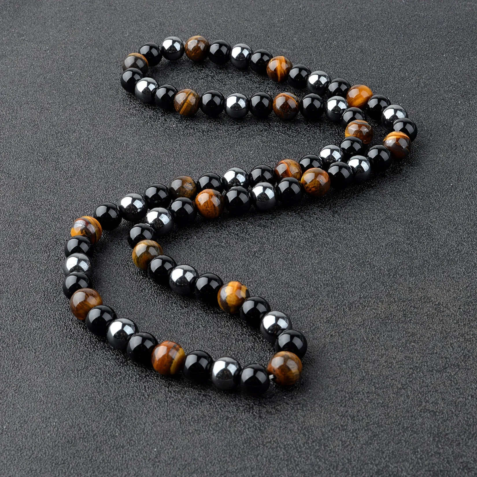 8MM Natural Stone Beaded Stretch Choker Necklace For Men