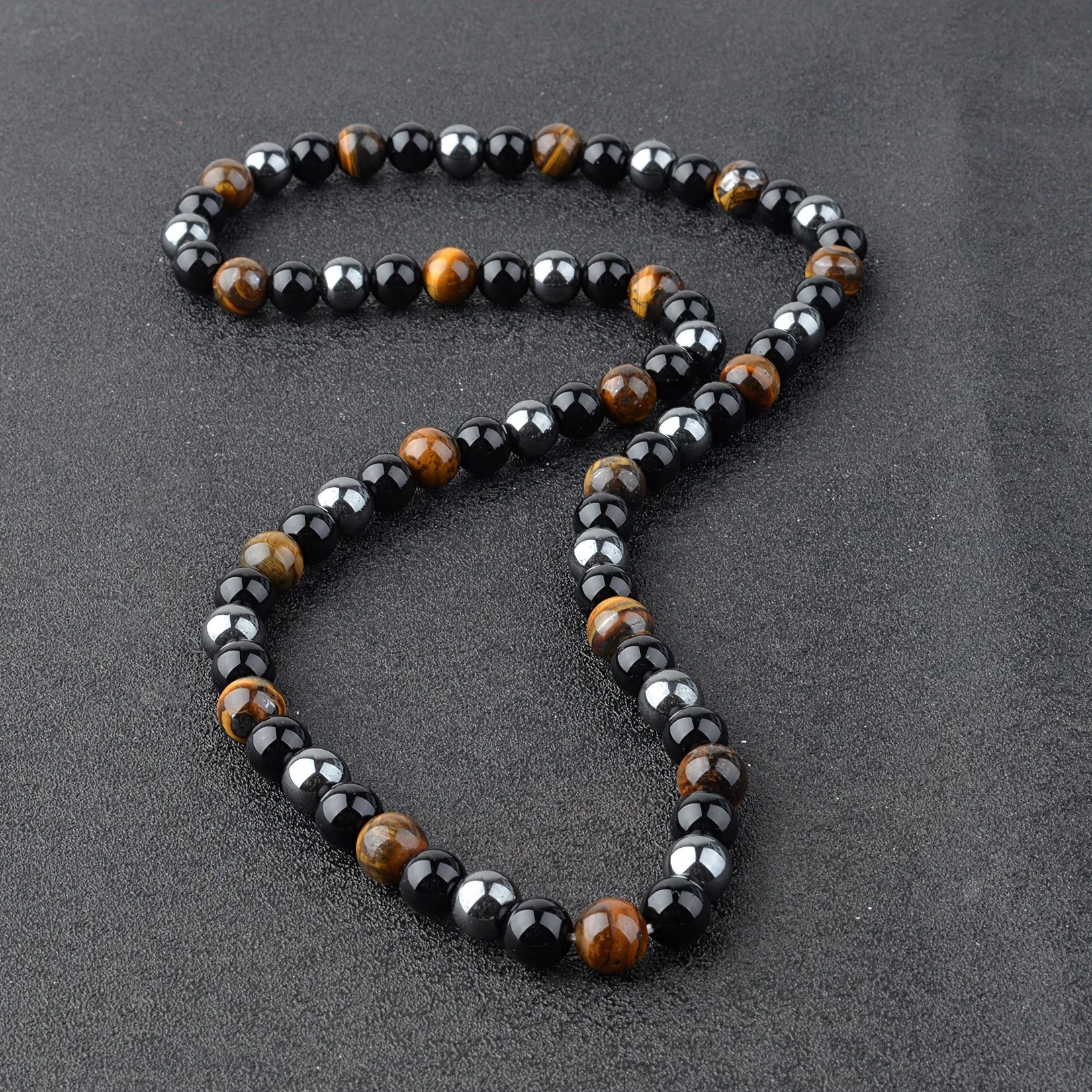 8MM Natural Stone Beaded Stretch Choker Necklace For Men