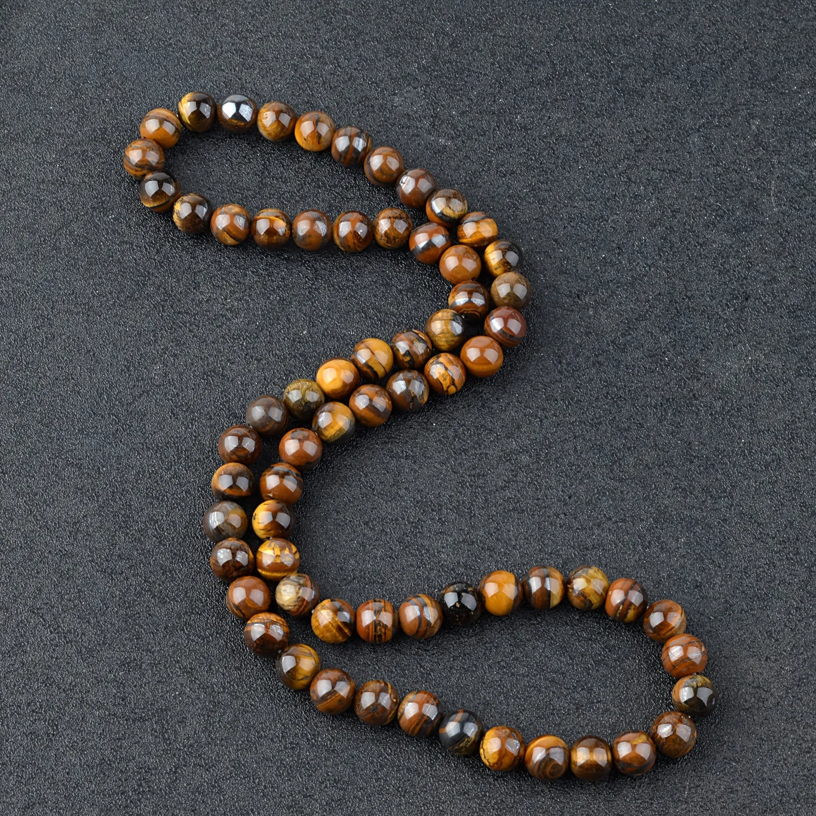 8MM Natural Stone Beaded Stretch Choker Necklace For Men