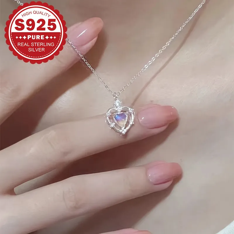 925 Silver Heart Pendant Necklace with Zirconia for Proposal Wedding Gift