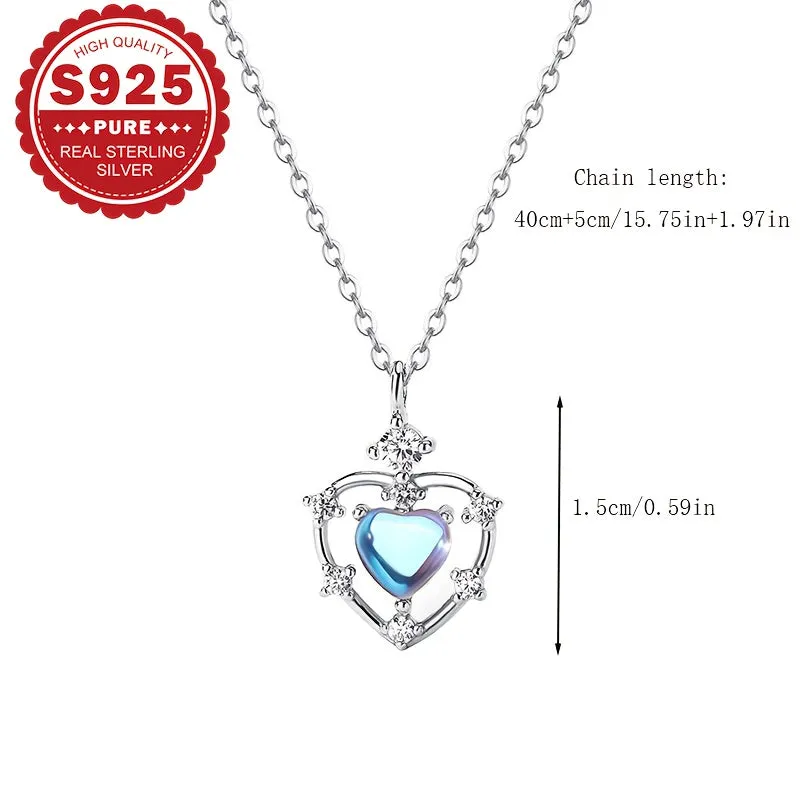 925 Silver Heart Pendant Necklace with Zirconia for Proposal Wedding Gift