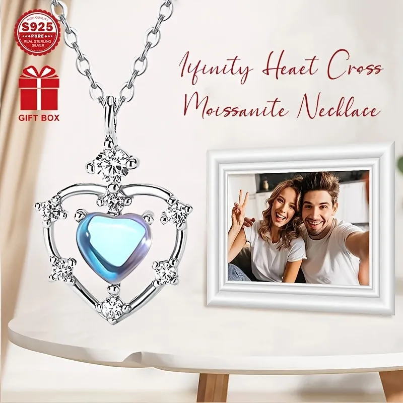 925 Silver Heart Pendant Necklace with Zirconia for Proposal Wedding Gift