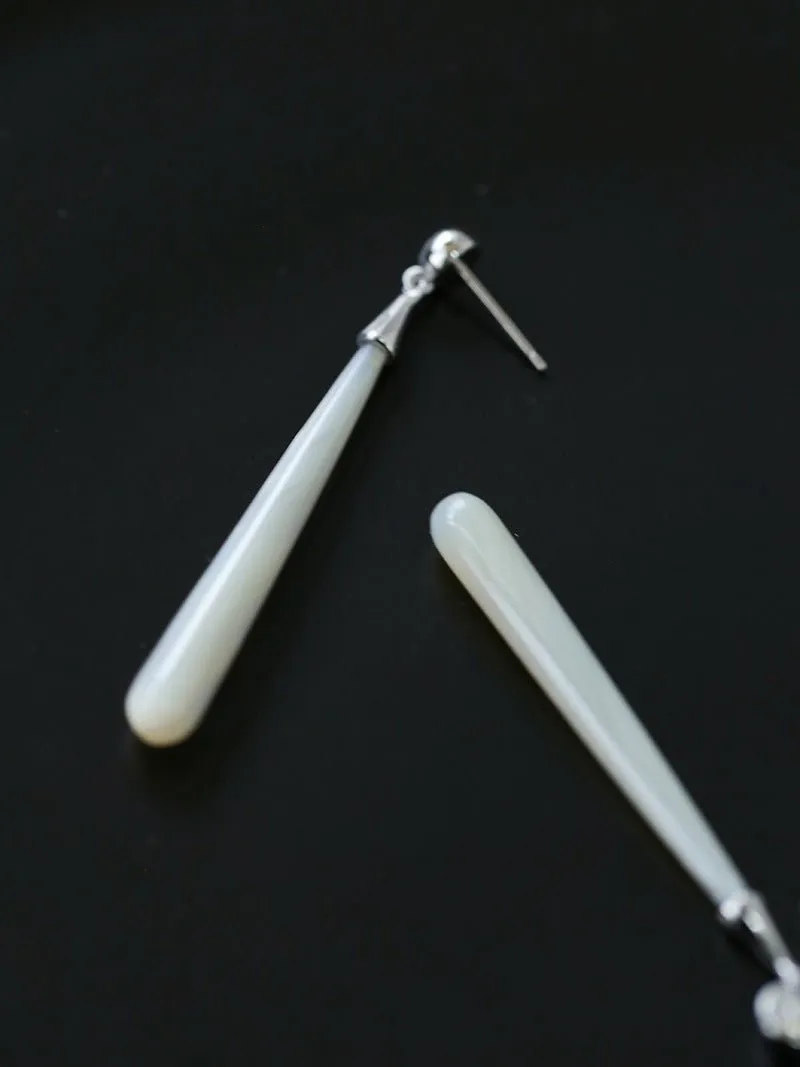 925 Silver Long Teardrop White Mother of Pearls Earrings