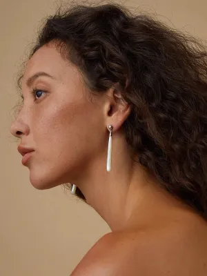 925 Silver Long Teardrop White Mother of Pearls Earrings