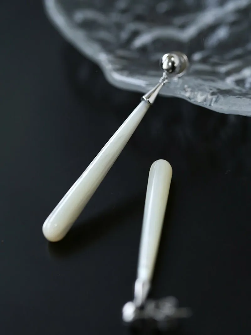 925 Silver Long Teardrop White Mother of Pearls Earrings