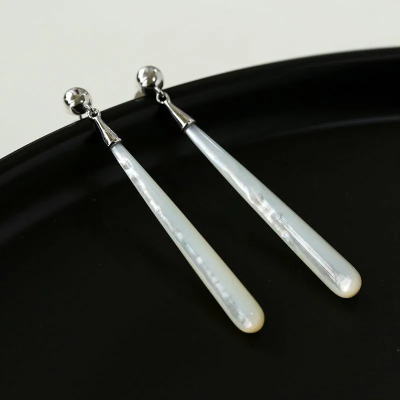925 Silver Long Teardrop White Mother of Pearls Earrings