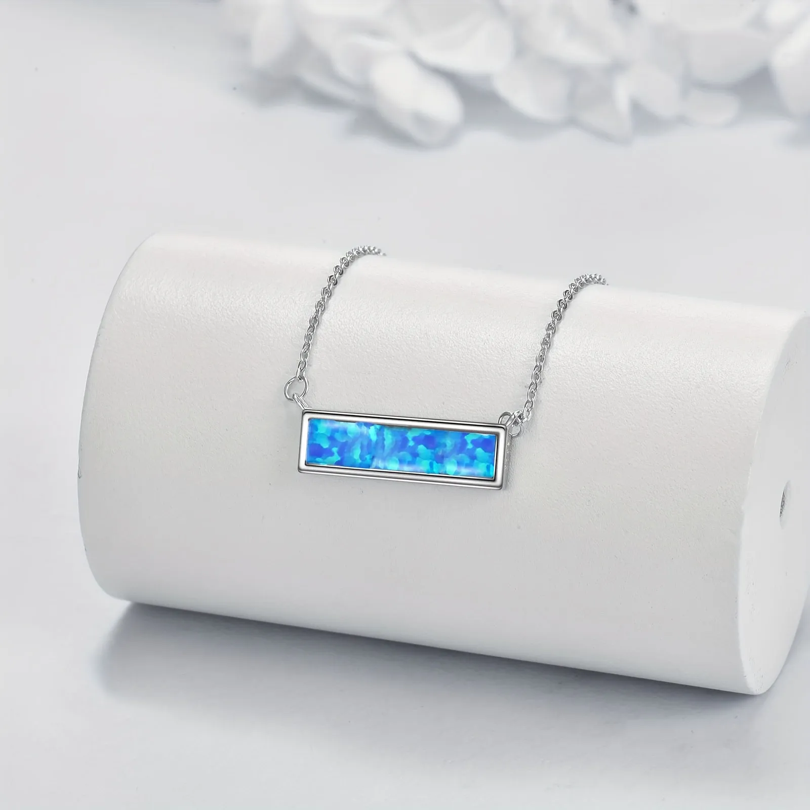 925 Silver Opal Bar Choker Necklace Women Opal Bar Jewelry