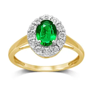 9ct Yellow Gold Created Emerald & Diamond Ring