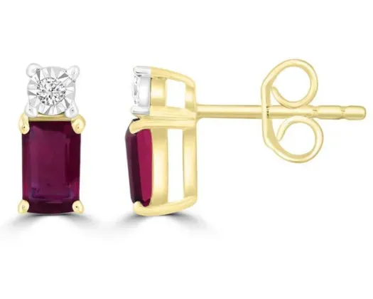 9ct Yellow Gold Ruby & Diamond Stud Earring