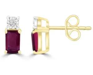 9ct Yellow Gold Ruby & Diamond Stud Earring