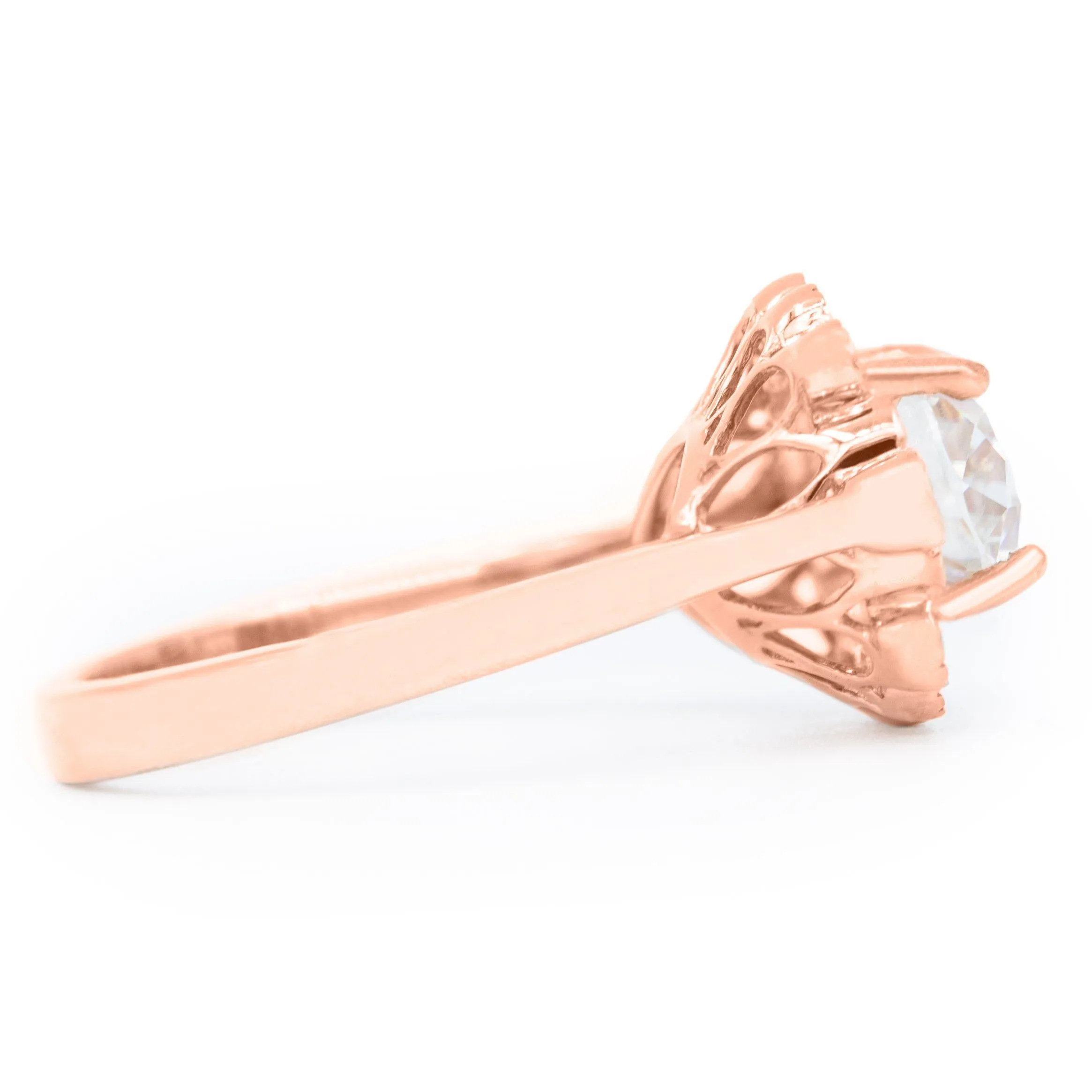 9x7mm East to West Antique Cushion Old Mine Cut (OMC) Center 14K Rose Gold Milgrain Diamond Accent Ring