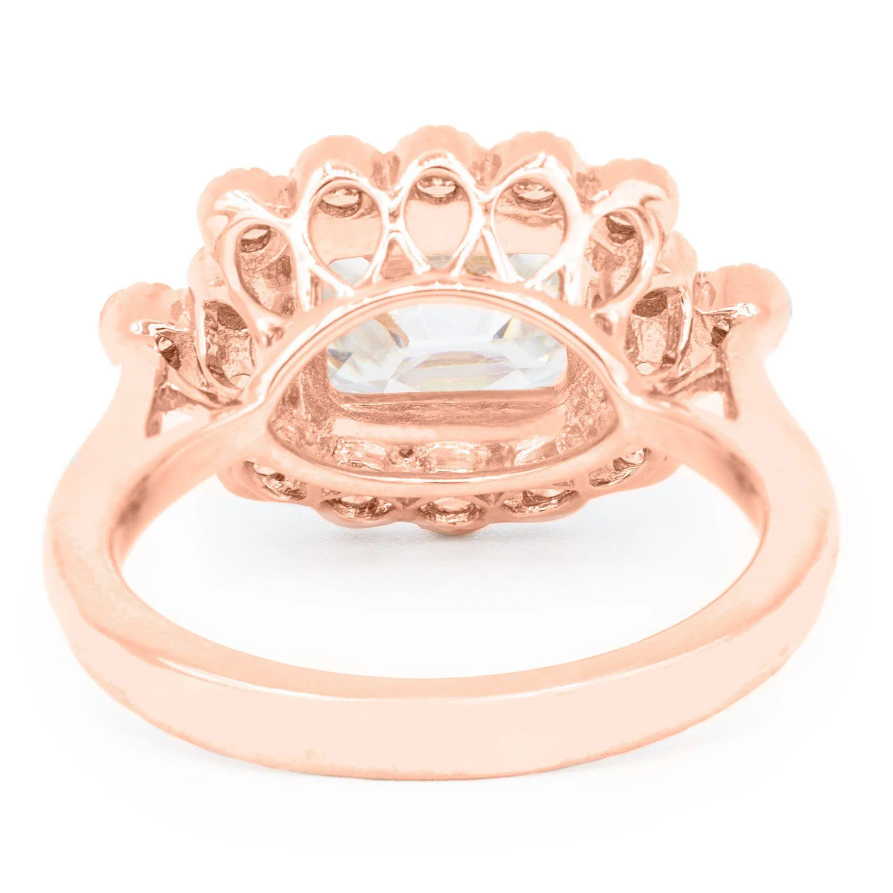9x7mm East to West Antique Cushion Old Mine Cut (OMC) Center 14K Rose Gold Milgrain Diamond Accent Ring