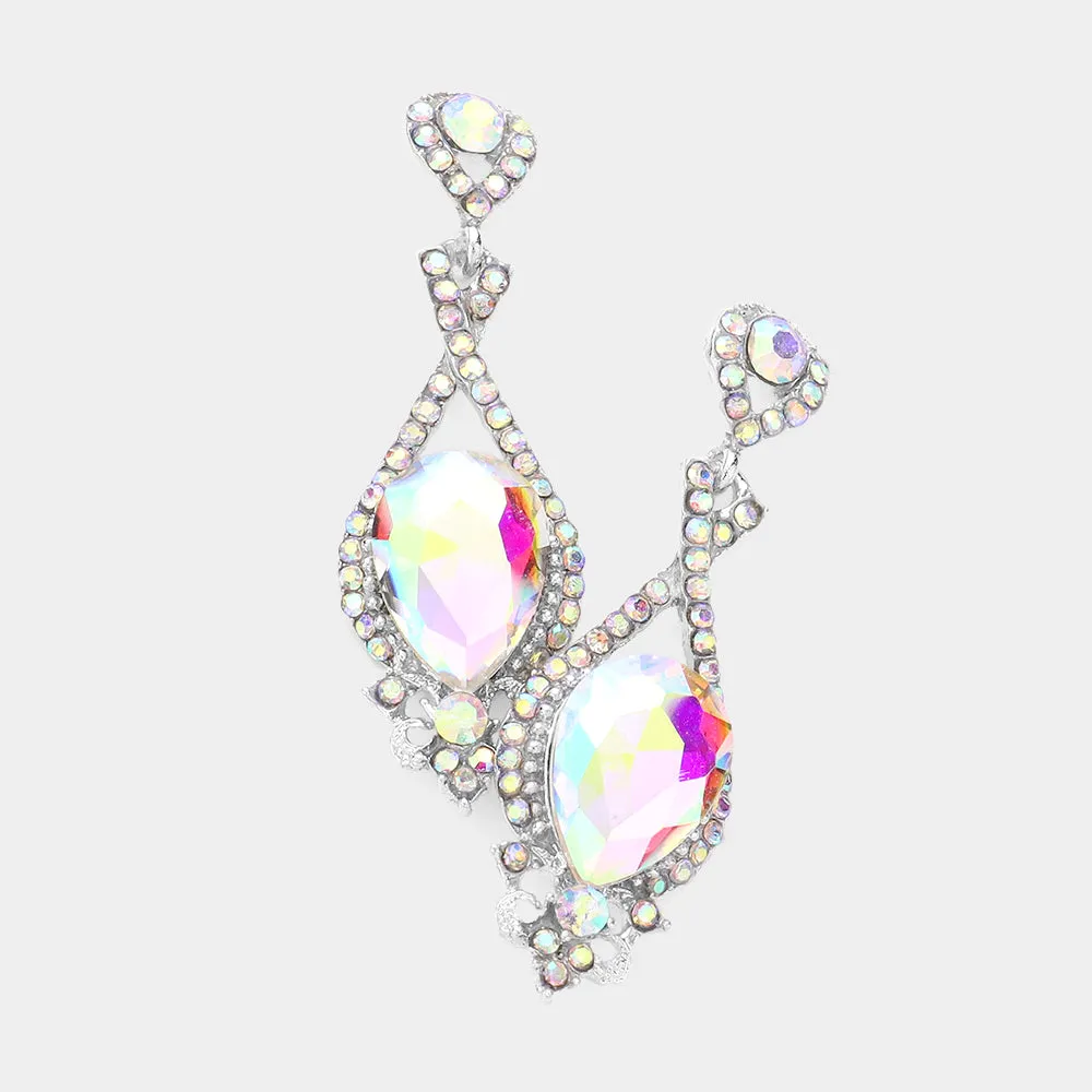 AB Crystal Rhinestone and Teardrop Pageant Earrings | Prom Earrings |  193071
