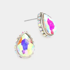 AB Rhinestone Trimmed Teardrop Stone Pageant Stud Earrings  | Interview Earrings | 577773
