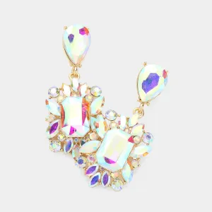 AB Square and Teardrop Dangle Pageant Earrings on Gold  | Headshot Earrings | 622263