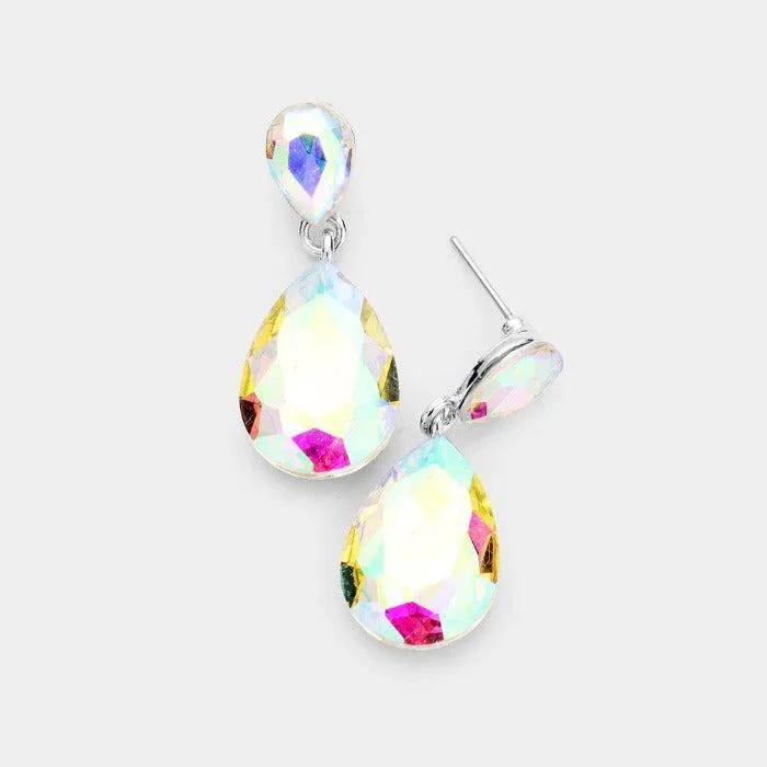 Abalone Crystal Double Teardrop Silver Earrings