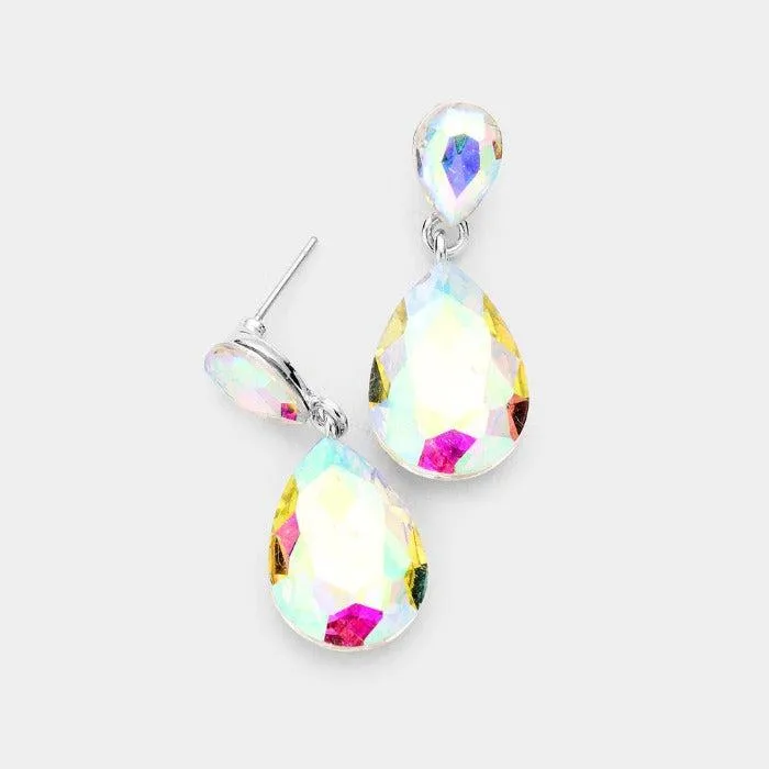 Abalone Crystal Double Teardrop Silver Earrings
