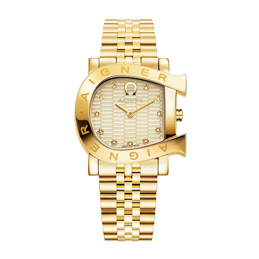 Aigner Massa Due Ladies Gold Dial Stainless Steel Gold Plated Watch