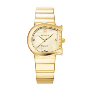 Aigner Matera Ladies Champagne MOP Gold Stainless Steel Diamond Watch