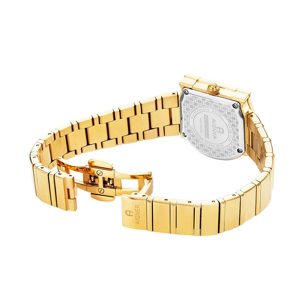 Aigner Matera Ladies Champagne MOP Gold Stainless Steel Diamond Watch