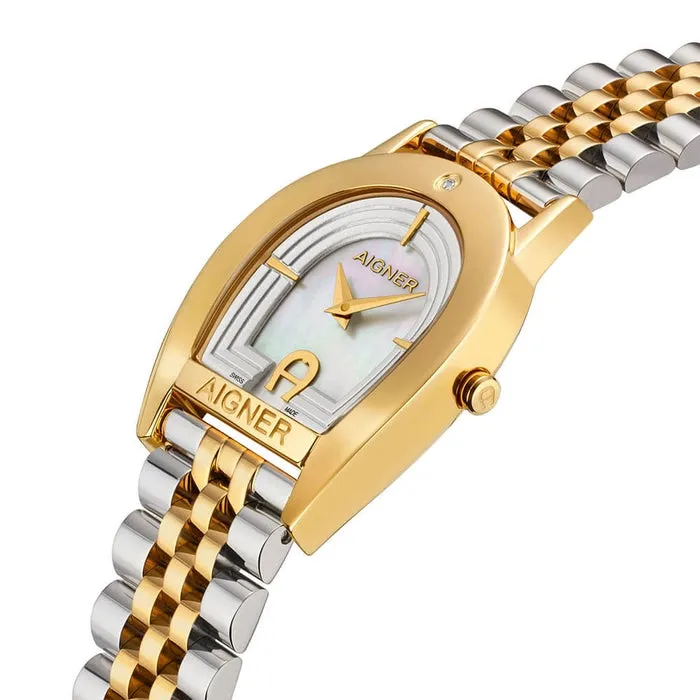 Aigner Varese Women's MOP Dial Stainless Steel/Gold Plated Bracelet Watch