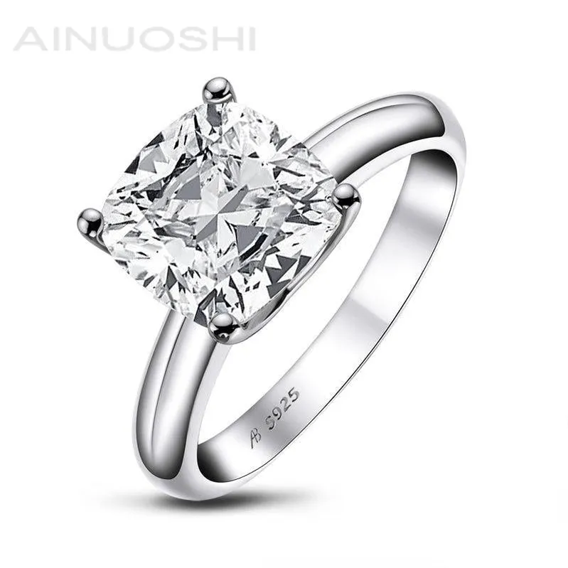 Ainuoshi Princess & Cushion & Round & Asscher Cut Created White Diamond Solitaire Ring