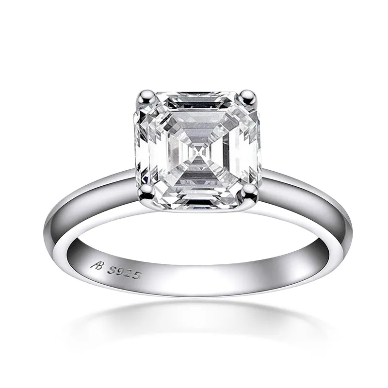 Ainuoshi Princess & Cushion & Round & Asscher Cut Created White Diamond Solitaire Ring