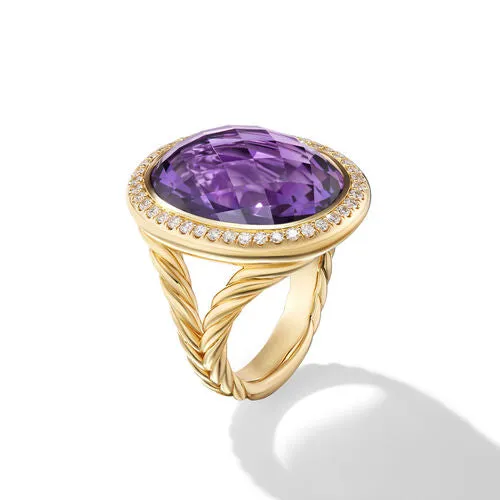 Albion Oval Ring in 18K Yellow Gold with Amethyst and Diamonds, 21mm