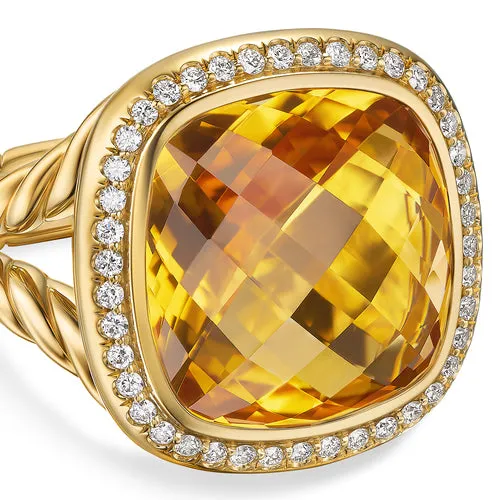 Albion Ring in 18K Yellow Gold with Citrine and Diamonds, 15mm, Size 6