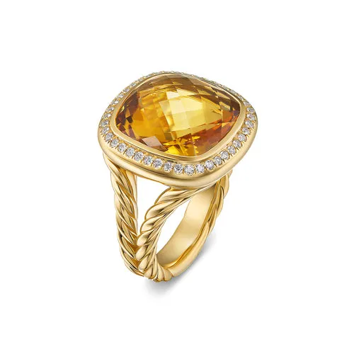 Albion Ring in 18K Yellow Gold with Citrine and Diamonds, 15mm, Size 6