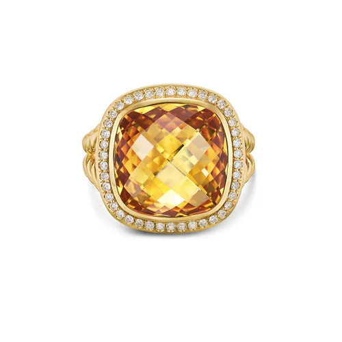 Albion Ring in 18K Yellow Gold with Citrine and Diamonds, 15mm, Size 6