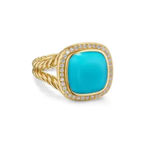Albion Ring in 18K Yellow Gold with Turquoise and Diamonds, 11mm, Size 6