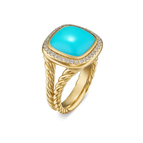 Albion Ring in 18K Yellow Gold with Turquoise and Diamonds, 11mm, Size 6